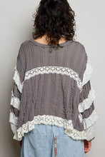 Load image into Gallery viewer, Pol - Eyelet Ruffle Raw Edge Trim Lace Solid Knit Top Gray