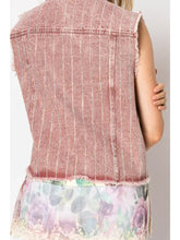Load image into Gallery viewer, Origami - Stunning Denim Vest with Stripe Sparkle Designs – Raspberry