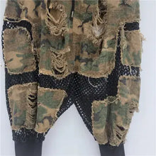Load image into Gallery viewer, HCB - Hollow Mesh Camouflage Patchwork Cropped Pants