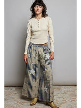 Load image into Gallery viewer, Pol - Blue Striped Lace Star Patchwork Quilted Pants