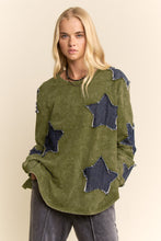 Load image into Gallery viewer, Davi & Dani - Army Washed Denim Star Patch Loose Fit Long Sleeve Top
