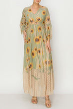 Load image into Gallery viewer, Origami - LINED LONG ALL LACE DRESS WITH PRINT - SUNFLOWER