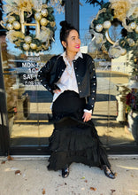 Load image into Gallery viewer, Karamel Collection - Black Silk Ruffle Skirt Fall Colors Skirt