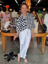 Load image into Gallery viewer, Jade By Jane - Split Decision Checker Stripe Blouse