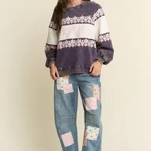 Load image into Gallery viewer, J.nna - NAVY LACE TRIM PULLOVER TOP - LOVE