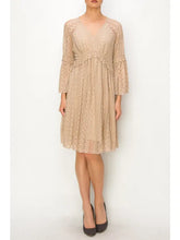 Load image into Gallery viewer, Origami - Dreamy Lined Short Lace Dress with Bell Sleeves -Taupe