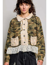 Load image into Gallery viewer, Pol - French Terry Floral Collar Lace Trim Roll-Tab Jacket