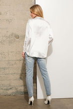 Load image into Gallery viewer, Blue B - Satin Rhinestone Pocket Collar Shirt Blouse