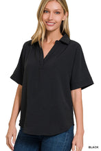 Load image into Gallery viewer, Zenana - Woven Airflow Collared V-neck Short Sleeve Top