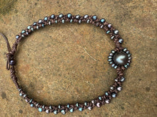 Load image into Gallery viewer, HC - Double Strands Black Pearls Sunflower Chocker 14"-18"