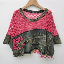 Load image into Gallery viewer, HCB - Mesh & Denim Patchwork Tee – Summer Street Style