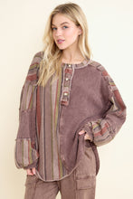 Load image into Gallery viewer, J. Her - Mineralwash Half Striped Waffle Henley Top