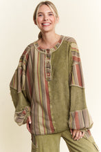 Load image into Gallery viewer, J. Her - Mineralwash Half Striped Waffle Henley Top