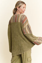 Load image into Gallery viewer, J. Her - Mineralwash Half Striped Waffle Henley Top