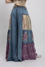Load image into Gallery viewer, BLUE VELVET - Side Tiered Star Patchwork Wide Flare Pants