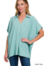 Load image into Gallery viewer, Zenana - Woven Airflow Collared V-neck Short Sleeve Top