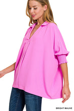 Load image into Gallery viewer, Zenana - Airflow Collar Tee With Smocked Sleeve Band Top