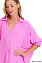 Load image into Gallery viewer, Zenana - Airflow Collar Tee With Smocked Sleeve Band Top