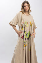 Load image into Gallery viewer, Bluevelvet - Butterfly Print Short Sleeve Tee Shirt Dress - Tan
