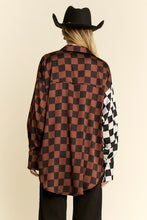Load image into Gallery viewer, Jade By Jane - Split Decision Checkered Button Down Blouse - Mocha/Black