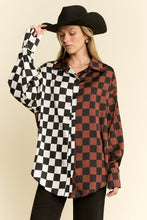 Load image into Gallery viewer, Jade By Jane - Split Decision Checkered Button Down Blouse - Mocha/Black