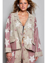 Load image into Gallery viewer, POL -Striped Sleeves Handcrafted Quilted Patchwork Woven Jacket Red