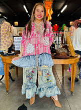 Load image into Gallery viewer, Bluevelvet - COLLARD NECK PATCHWORK LONG SLEEVE PLAID RUFFLE HEM TOP