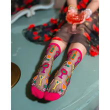 Load image into Gallery viewer, Sock Candy - Cocktail Hour Black Sheer Crew Sock