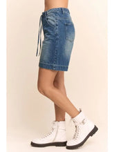 Load image into Gallery viewer, Davi & Dani - Varsity Patch Washed Denim Bermuda Shorts
