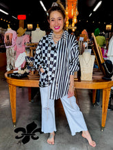 Load image into Gallery viewer, Jade By Jane - Split Decision Checker Stripe Blouse