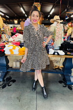 Load image into Gallery viewer, Pixi + Ivy - Shelly Tiered Ruffle Neck Long Sleeve Dress - Tan Leopard