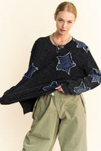 Load image into Gallery viewer, Davi & Dani - Black Washed Denim Star Patch Loose Fit Long Sleeve Top