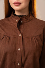 Load image into Gallery viewer, Blue B - Ruffle Neck Snap Button Long Sleeve Shirt