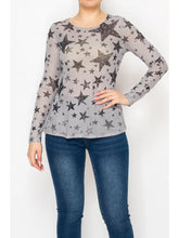 Load image into Gallery viewer, Origami - All-Mesh Long Sleeve Top – Grey With Stars