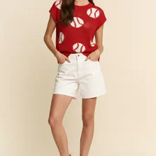 Load image into Gallery viewer, J.nna - Baseball Pattern Knit Top - Red