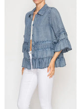 Load image into Gallery viewer, Origami - Lightweight Chambray Ruffle Detailed Jacket