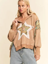 Load image into Gallery viewer, Davi & Dani - Heavy Waffle Star Patch Drop Shoulder Hoodie Top