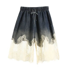 Load image into Gallery viewer, Lace-Stitched Denim Two-Piece with Suspender Shorts