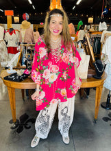 Load image into Gallery viewer, I Love Linen - Collar Linen Top Hot Pink Floral & Tiger