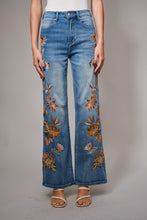 Load image into Gallery viewer, Blue B - Flower Embroidery High Waist Flare Jean