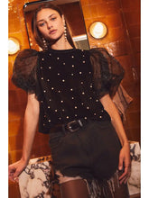 Load image into Gallery viewer, ODDI - Velvet Pearl Embellished Top - BLACK