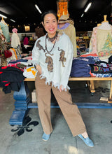 Load image into Gallery viewer, Blue B - Tiger Sequin Raw Hem Dropped Shoulder Sweater