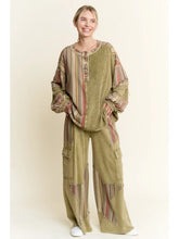 Load image into Gallery viewer, J. Her - Mineral wash Star Striped Cargo Straight Terry Pants