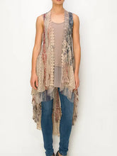 Load image into Gallery viewer, Origami - All Lace Hi Low VEST-Taupe/Pat Rose Red White and Blue