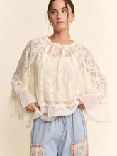 Load image into Gallery viewer, Davi & Dani - Sheer Lace Bell Sleeve Blouse Round Neckline