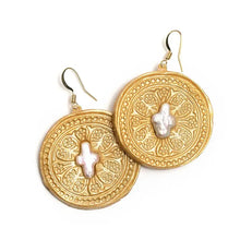 Load image into Gallery viewer, Hidden Truth Jewelry - Pearl Insert with Truth Cross Dangles Earrings
