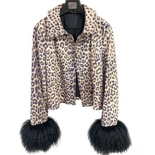 Load image into Gallery viewer, Leopard Leather Jacket with Mongolian Fur Cuffs