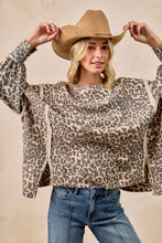 Load image into Gallery viewer, BiBi - Leopard Print Oversized Waffle Thermal Sweatshirt