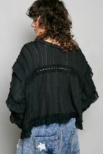 Load image into Gallery viewer, Pol - Eyelet Ruffle Raw Edge Trim Lace Solid Knit Top Black
