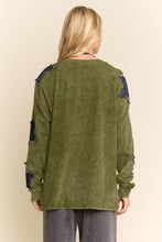 Load image into Gallery viewer, Davi & Dani - Army Washed Denim Star Patch Loose Fit Long Sleeve Top
